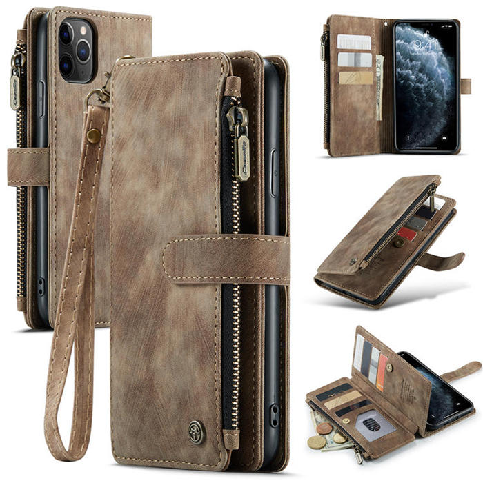 CaseMe iPhone 11 Pro Max Zipper Wallet Kickstand Case Coffee
