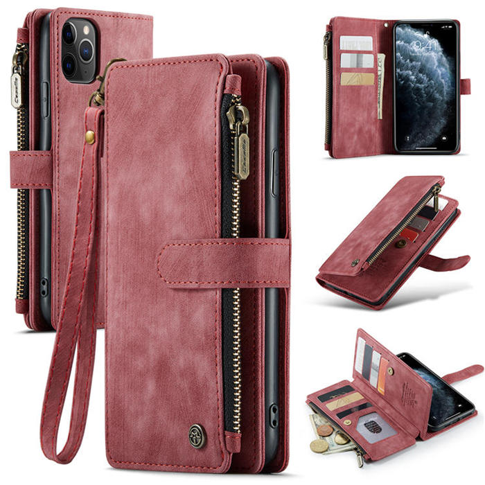 CaseMe iPhone 11 Pro Max Zipper Wallet Kickstand Case Red - Click Image to Close