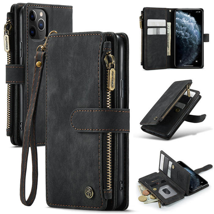CaseMe iPhone 11 Pro Zipper Wallet Kickstand Case Black