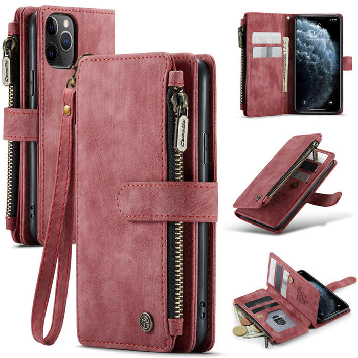 CaseMe iPhone 11 Pro Zipper Wallet Kickstand Case Red
