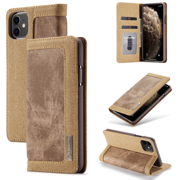 CaseMe iPhone 11 Canvas Wallet Magnetic Stand Case Brown