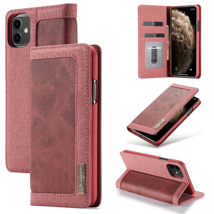 CaseMe iPhone 11 Canvas Wallet Magnetic Stand Case Red