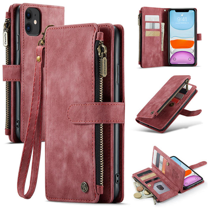 CaseMe iPhone 11 Zipper Wallet Kickstand Case Red