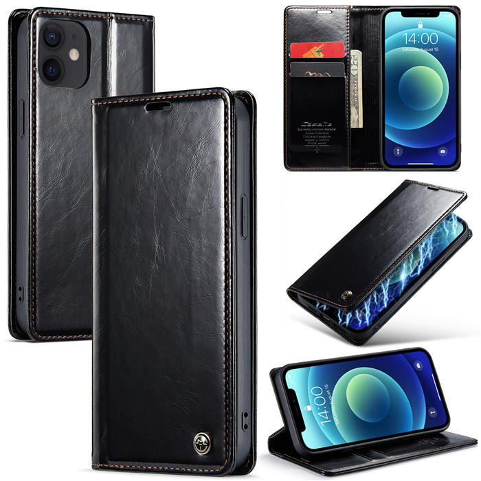 CaseMe iPhone 12 Mini Wallet Kickstand Magnetic Case Black - Click Image to Close