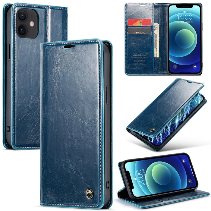 CaseMe iPhone 12 Mini Wallet Kickstand Magnetic Case Blue - Click Image to Close