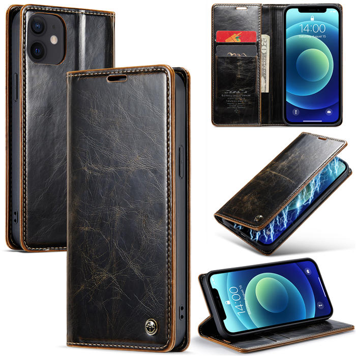 CaseMe iPhone 12 Mini Wallet Kickstand Magnetic Case Coffee - Click Image to Close