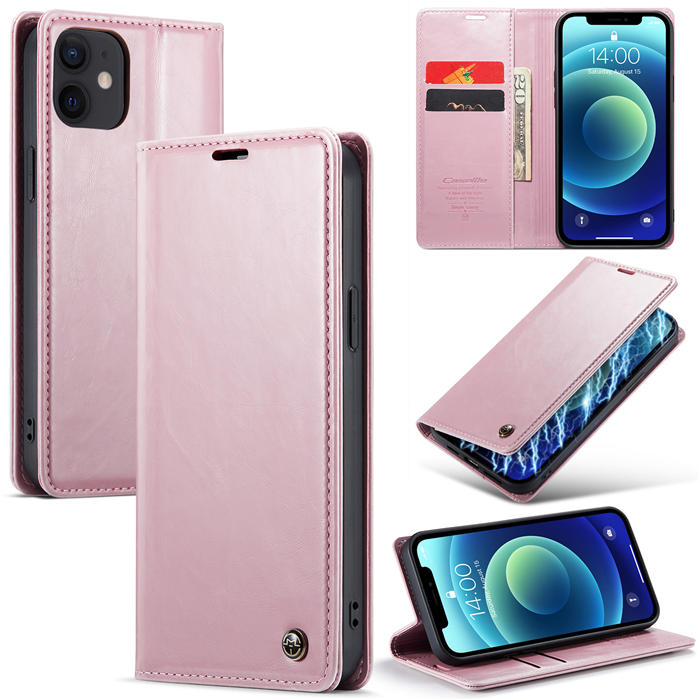 CaseMe iPhone 12 Mini Wallet Kickstand Magnetic Case Pink - Click Image to Close