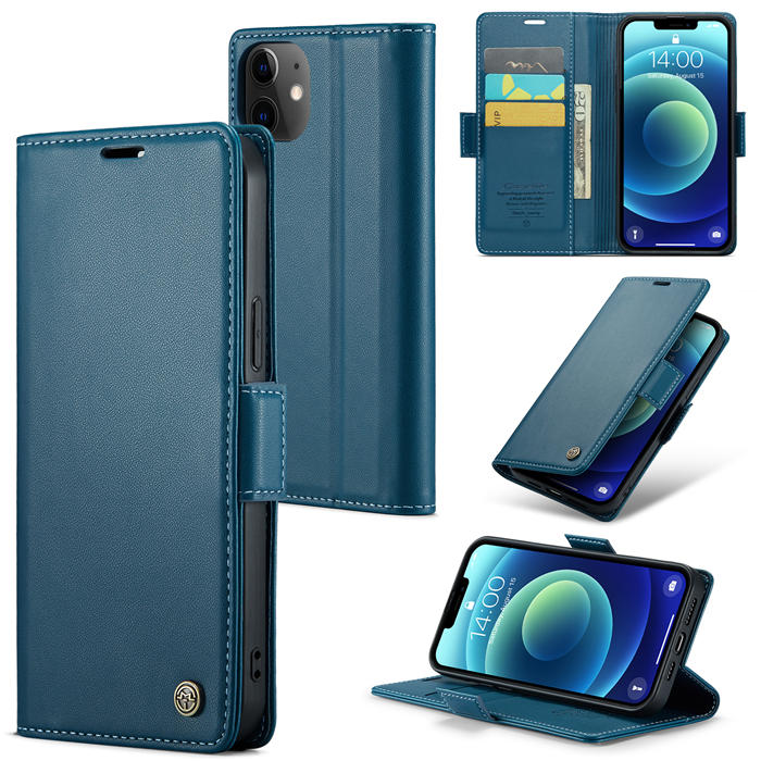 CaseMe iPhone 12/12 Pro Wallet RFID Blocking Magnetic Buckle Case Blue