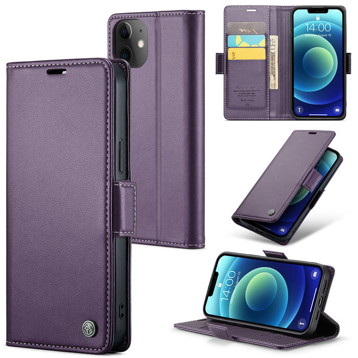 CaseMe iPhone 12/12 Pro Wallet RFID Blocking Magnetic Buckle Case Purple - Click Image to Close