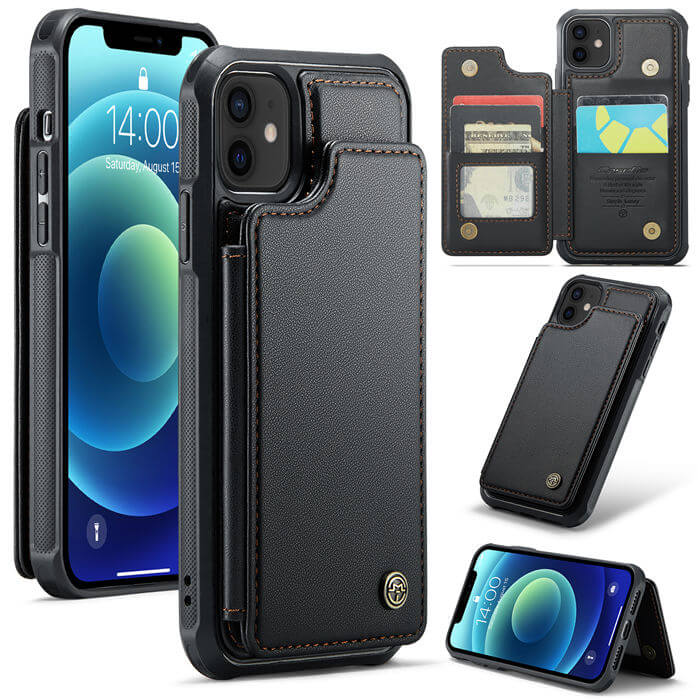 CaseMe iPhone 12/12 Pro RFID Blocking Card Holder Case Black - Click Image to Close