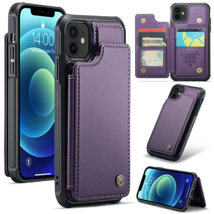 CaseMe iPhone 12/12 Pro RFID Blocking Card Holder Case Purple - Click Image to Close