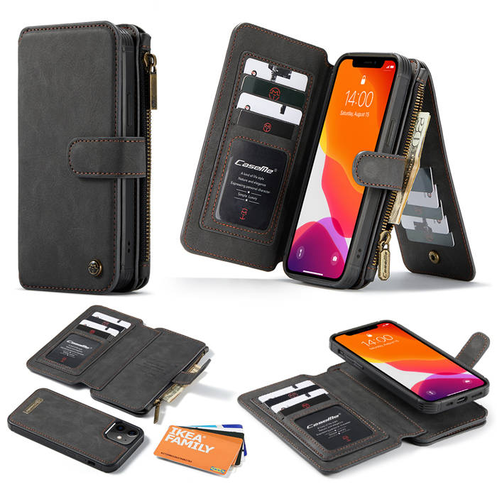 CaseMe iPhone 12 Wallet Magnetic Detachable 2 in 1 Case Black