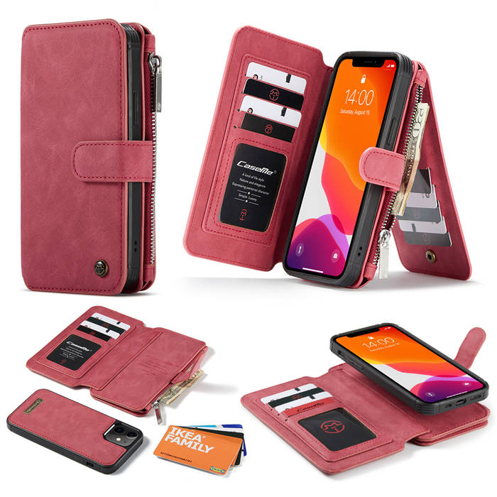 CaseMe iPhone 12 Zipper Wallet Magnetic Detachable Case Red