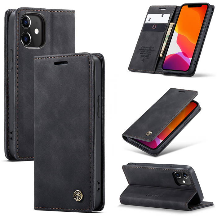 CaseMe iPhone 12 Wallet Kickstand Magnetic Flip Case Black - Click Image to Close