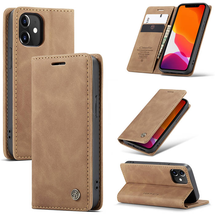 CaseMe iPhone 12 Wallet Kickstand Magnetic Flip Case Brown - Click Image to Close