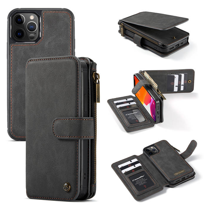 CaseMe iPhone 12 Pro Max Zipper Wallet Detachable Case Black