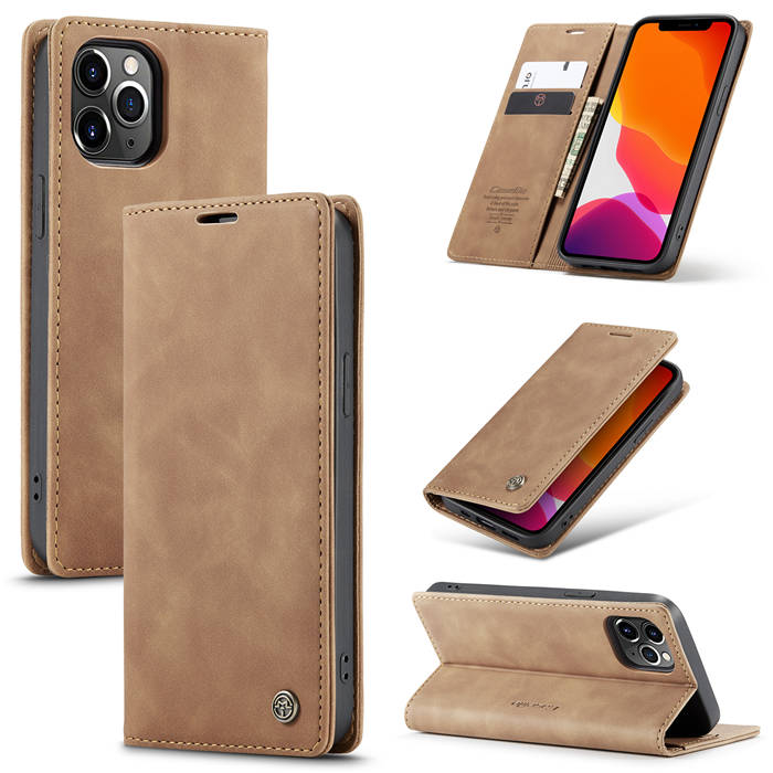 CaseMe iPhone 12 Pro Max Wallet Kickstand Magnetic Flip Case Brown - Click Image to Close