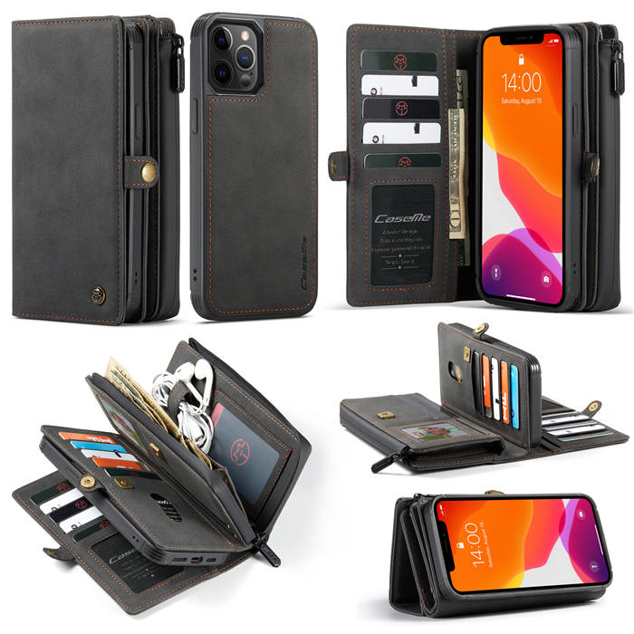 CaseMe iPhone 12 Pro Max Multi-Functional Zipper Wallet Case Black