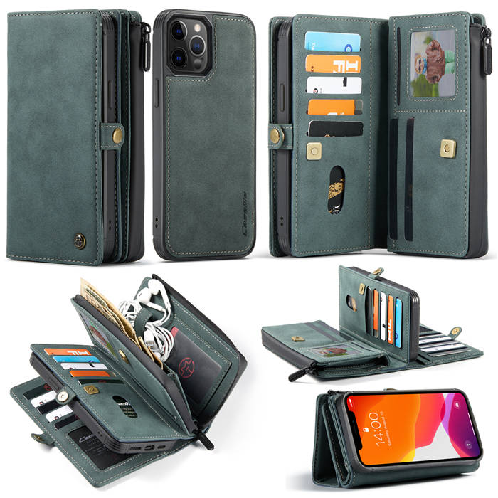 CaseMe iPhone 12 Pro Max Multi-Functional Zipper Wallet Case Blue
