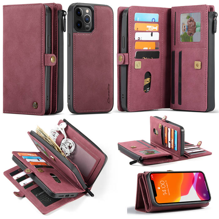 CaseMe iPhone 12 Pro Max Multi-Functional Zipper Wallet Case Red