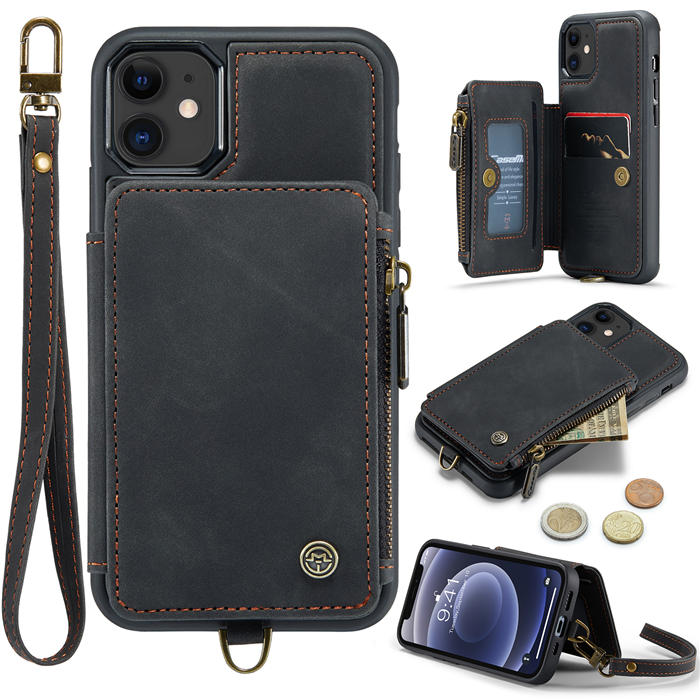 CaseMe iPhone 12 Mini Wallet RFID Blocking Case with Wrist Strap Black