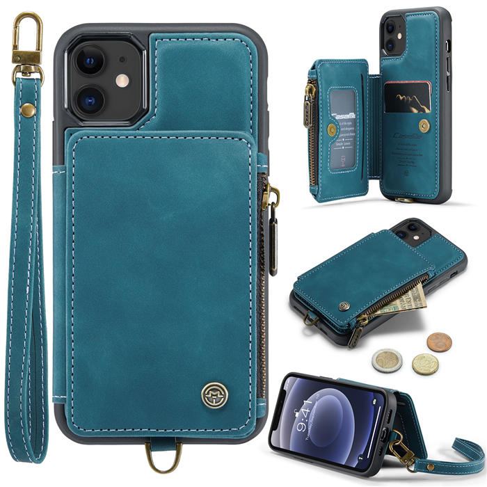 CaseMe iPhone 12 Mini Wallet RFID Blocking Case with Wrist Strap Blue