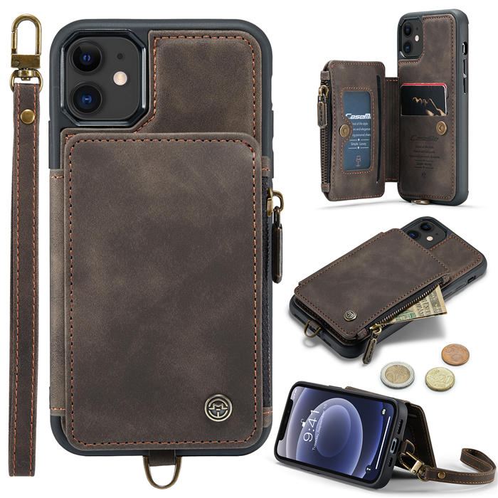 CaseMe iPhone 12 Mini Wallet RFID Blocking Case with Wrist Strap Coffee