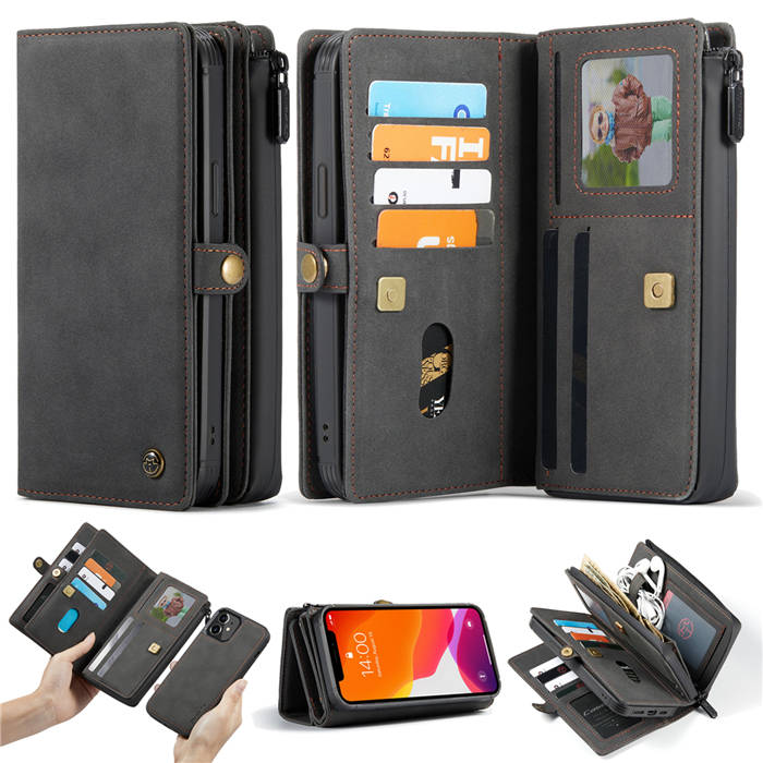 CaseMe iPhone 12 Mini Multi-Functional Zipper Wallet Case Black