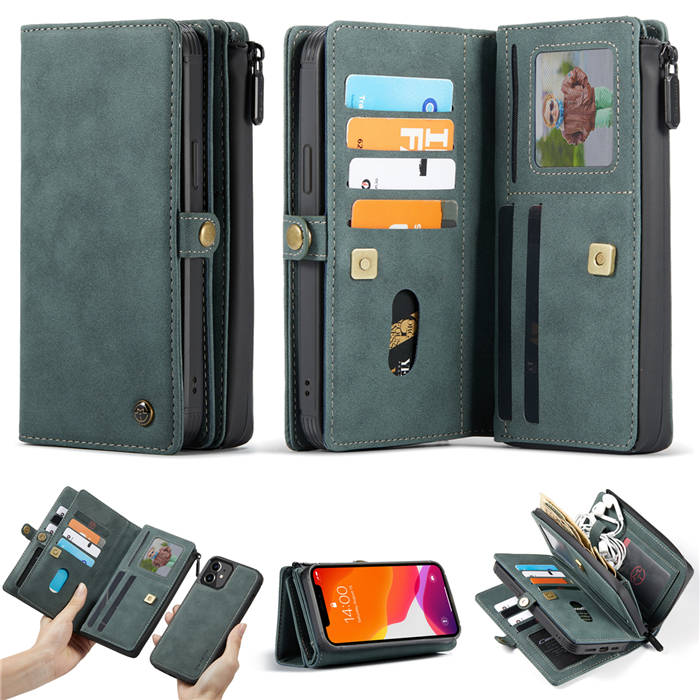 CaseMe iPhone 12 Mini Multi-Functional Zipper Wallet Case Blue