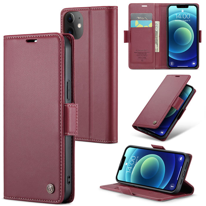 CaseMe iPhone 12 Mini Wallet RFID Blocking Magnetic Buckle Case Red
