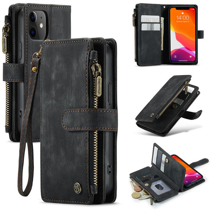 CaseMe iPhone 12 Mini Zipper Wallet Kickstand Case Black