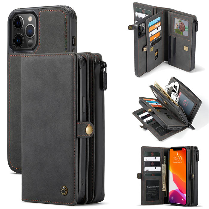 CaseMe iPhone 12 Pro Multi-Functional Zipper Wallet Case Black