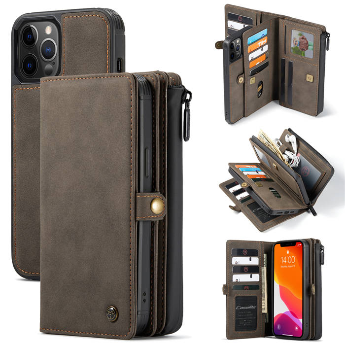 CaseMe iPhone 12 Pro Multi-Functional Zipper Wallet Case Coffee