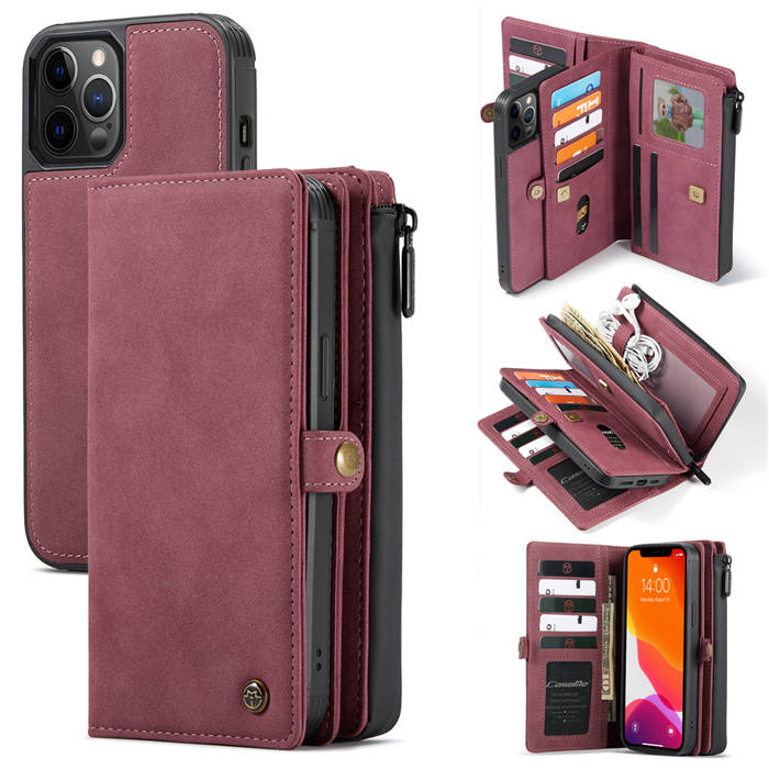 CaseMe iPhone 12 Pro Multi-Functional Zipper Wallet Case Red