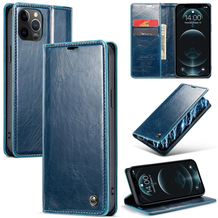 CaseMe iPhone 12/12 Pro Wallet Kickstand Magnetic Case Blue - Click Image to Close