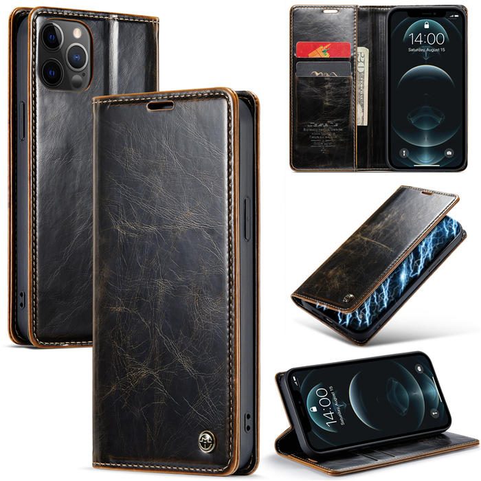 CaseMe iPhone 12/12 Pro Wallet Kickstand Magnetic Case Coffee - Click Image to Close