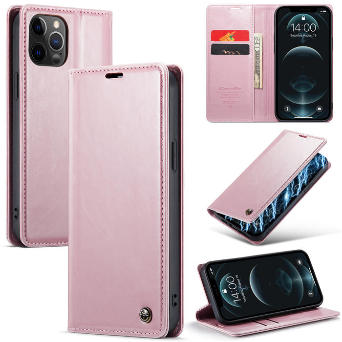 CaseMe iPhone 12 Pro Max Wallet Kickstand Magnetic Case Pink - Click Image to Close