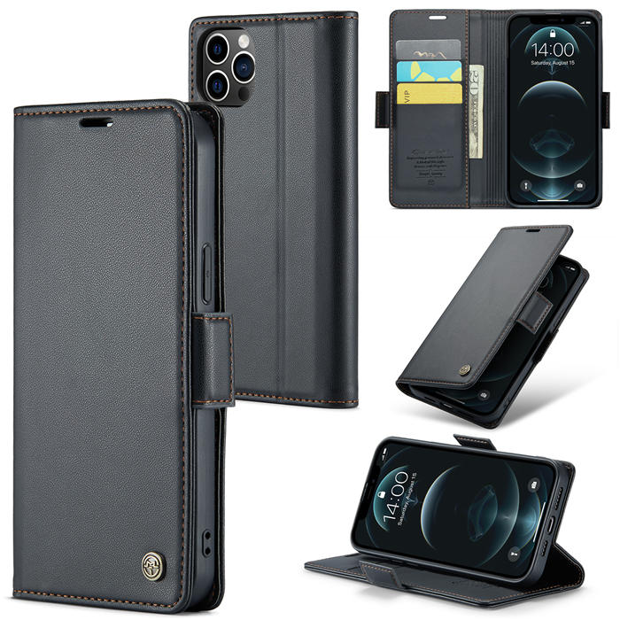 CaseMe iPhone 12 Pro Max Wallet RFID Blocking Magnetic Buckle Case Black