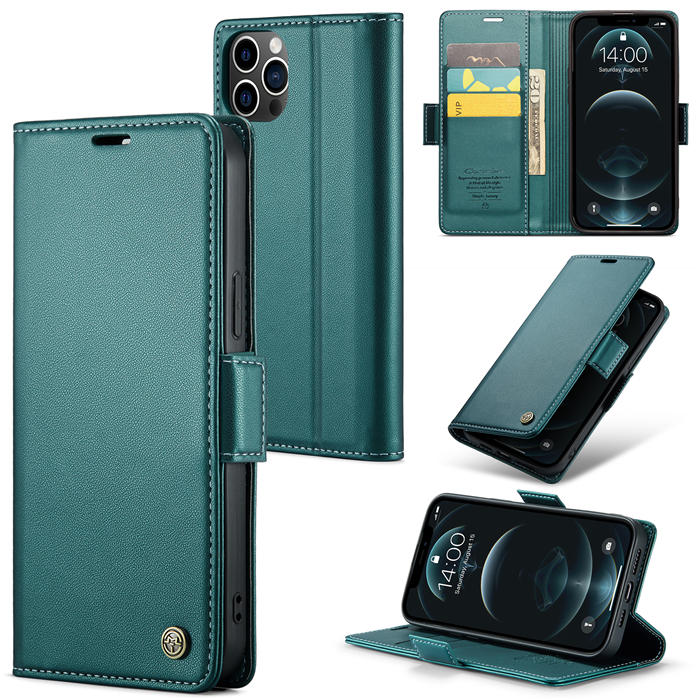 CaseMe iPhone 12 Pro Max Wallet RFID Blocking Magnetic Buckle Case Green