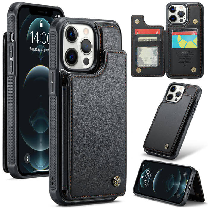 CaseMe iPhone 12 Pro Max RFID Blocking Card Holder Case Black - Click Image to Close