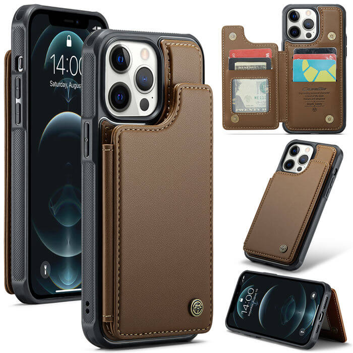 CaseMe iPhone 12 Pro Max RFID Blocking Card Holder Case Brown - Click Image to Close