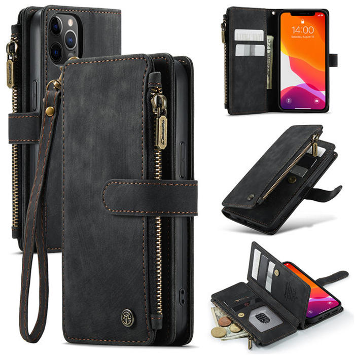CaseMe iPhone 12/12 Pro Zipper Wallet Kickstand Case Black
