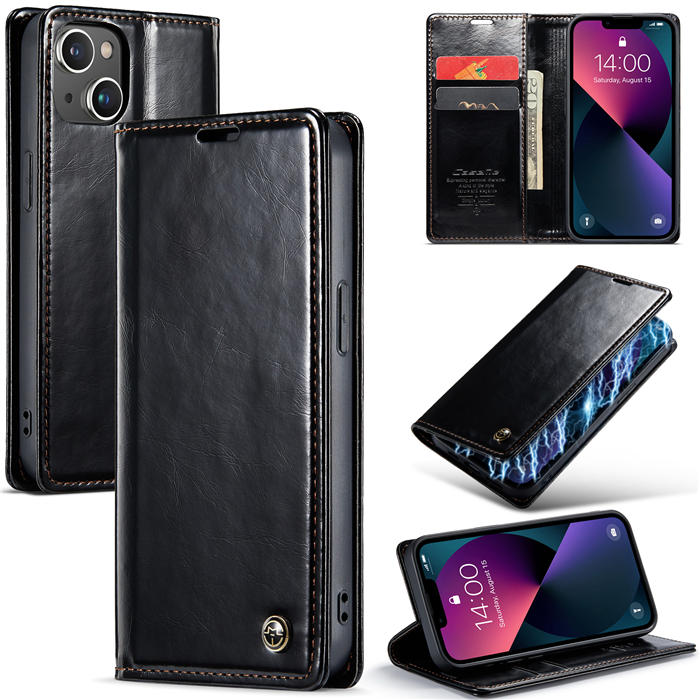 CaseMe iPhone 13 Wallet Kickstand Magnetic Flip Case Black - Click Image to Close