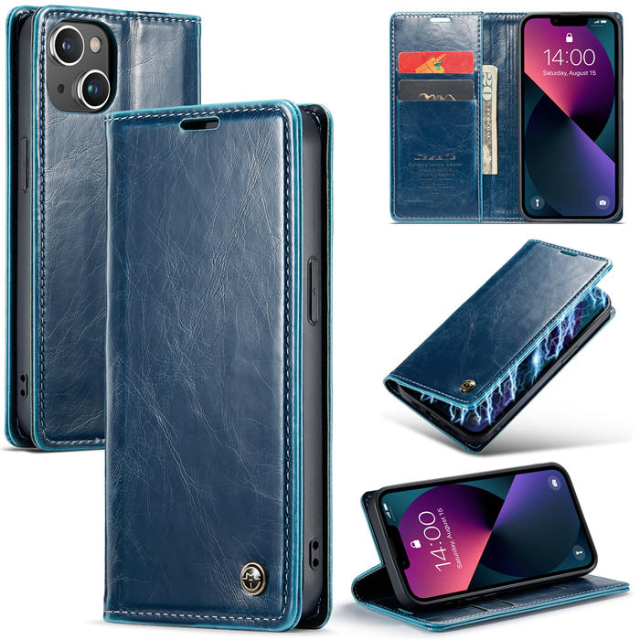 CaseMe iPhone 13 Wallet Kickstand Magnetic Flip Case Blue - Click Image to Close