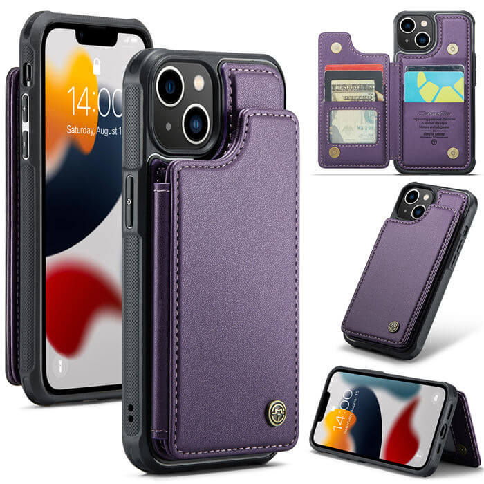 CaseMe iPhone 13 RFID Blocking Card Holder Case Purple - Click Image to Close