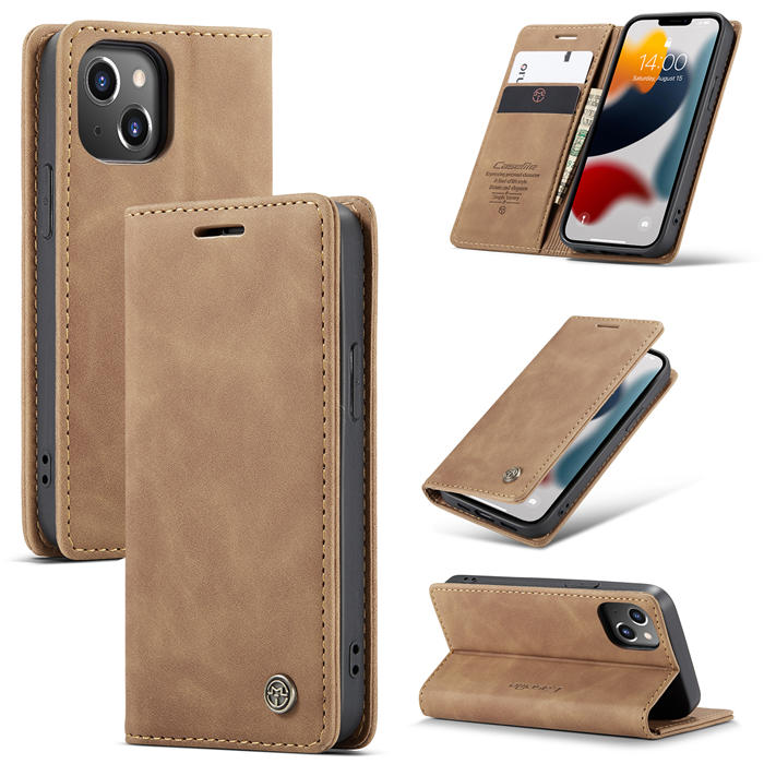 CaseMe iPhone 13 Mini Wallet Kickstand Magnetic Flip Case Brown - Click Image to Close