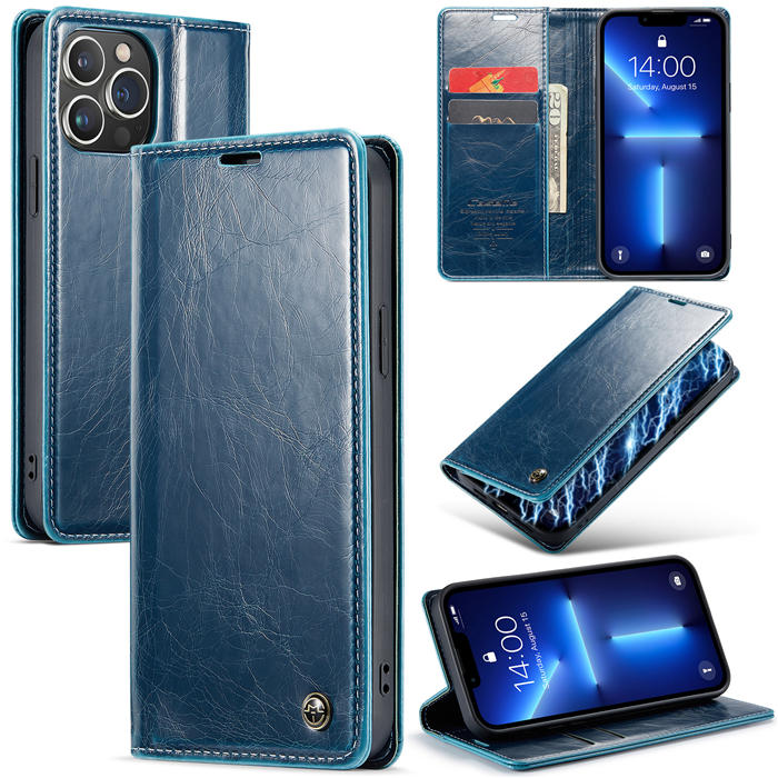 CaseMe iPhone 13 Pro Wallet Kickstand Magnetic Flip Case Blue - Click Image to Close