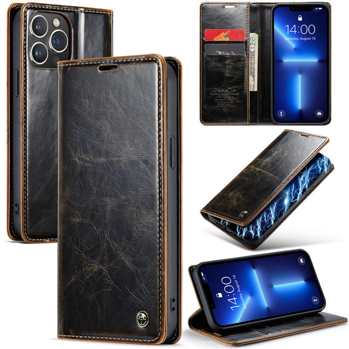 CaseMe iPhone 13 Pro Wallet Kickstand Magnetic Flip Case Coffee - Click Image to Close