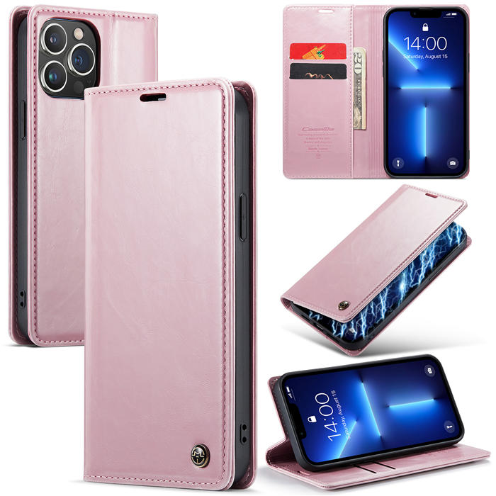 CaseMe iPhone 13 Pro Wallet Kickstand Magnetic Flip Case Pink