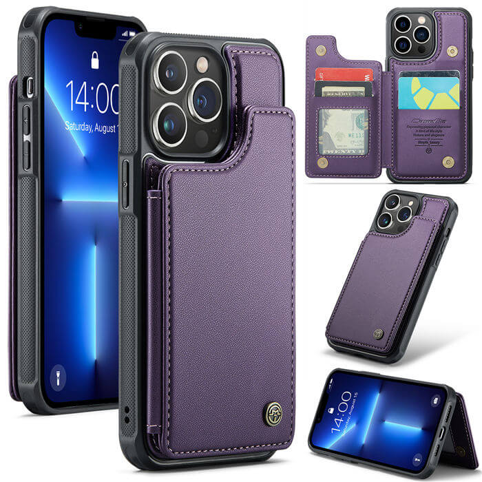 CaseMe iPhone 13 Pro RFID Blocking Card Holder Case Purple - Click Image to Close